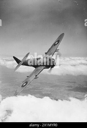 FAIREY FIREFLY MARK i - Un caccia/ricognizione marittima Fairey Firefly Mark i in volo. Primo piano, vista frontale del porto di tre quarti, Royal Navy, Fleet Air Arm Foto Stock