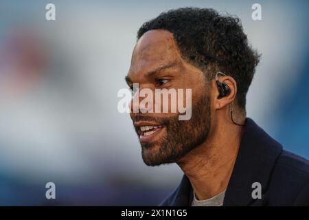 Joleon Lescott durante i quarti di finale di UEFA Champions League Manchester City vs Real Madrid all'Etihad Stadium, Manchester, Regno Unito, 17 aprile 2024 (foto di Mark Cosgrove/News Images) Foto Stock