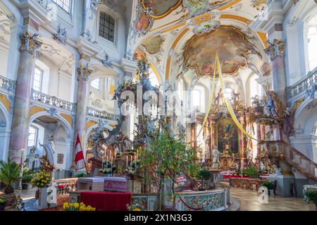 Bad Staffelstein: Navata della basilica dei quattordici santi aiutanti (Basilika Vierzehnheiligen), altare della Misericordia (Gnadenaltar) a Oberfranken, Franc superiore Foto Stock