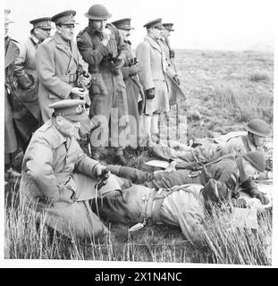 Comandante in capo delle forze interne e alti ufficiali osservano i cannonieri canadesi in azione durante un'esercitazione di tiro dal vivo, British Army. Foto Stock
