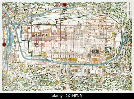 Mappa di Kyoto (1863) di Takebara Kahei. Originale dalla libreria di libri e manoscritti rari di Beinecke. Foto Stock