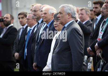 Capri, Italia. 17 aprile 2024. Ministro esteri Italia Antonio Tajani al G7 Italia 2024, riunione dei Ministri degli esteri, Capri, Italia, Mercoledi 17 aprile 2024, (foto Alessandro Garofalo/LaPresse)il Ministro degli esteri italiano Antonio Tajani durante il G7 Italia 2024, riunione dei Ministri degli esteri, sull'isola di Capri, Italia, mercoledì, 17 aprile 2024. (Foto Alessandro Garofalo/LaPresse) credito: LaPresse/Alamy Live News Foto Stock