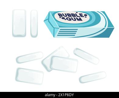 Gomma da masticare bianca alla menta nell'illustrazione vettoriale della confezione isolata su sfondo bianco Illustrazione Vettoriale