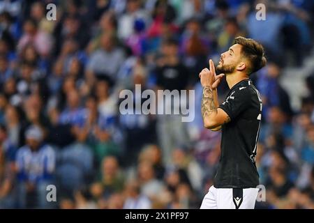 17 aprile 2024: Dragon Stadium, Porto, Porugal: TACA del Portogallo semifinale, FC Porto contro Victoria: Afonso Freitas di Vitoria celebra il suo gol Foto Stock