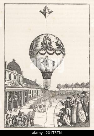 Volo in mongolfiera con l'aeronauta Madame Sophie Blanchard sul campo di Marte, 24 giugno 1810. Durante la festa data dalla Garde Imperiale per celebrare il matrimonio di Napoleone con Maria Luisa d'Austria. Illustrazione del Direttoire di Paul Lacroix, Consolato e Impero, (Direttorio, Consolato e Impero), Parigi, 1884. Foto Stock