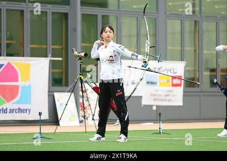 Ajinomoto National Training Center Archery Field, Tokyo, Giappone. 18 aprile 2024. Waka Sonoda (JPN), 18 APRILE 2024 - Tiro con l'arco: Japan National Team Training per i Giochi Olimpici di Parigi 2024 presso Ajinomoto National Training Center Archery Field, Tokyo, Giappone. Crediti: Naoki Morita/AFLO SPORT/Alamy Live News Foto Stock