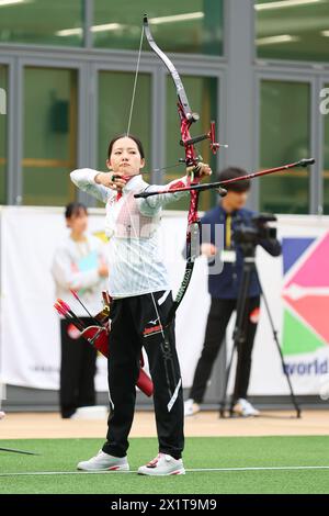 Ajinomoto National Training Center Archery Field, Tokyo, Giappone. 18 aprile 2024. Ruka Uehara (JPN), 18 APRILE 2024 - Tiro con l'arco: Japan National Team Training per i Giochi Olimpici di Parigi 2024 presso Ajinomoto National Training Center Archery Field, Tokyo, Giappone. Crediti: Naoki Morita/AFLO SPORT/Alamy Live News Foto Stock