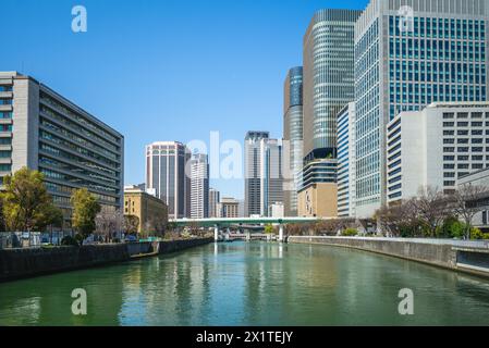 Nakanoshima, un banco di sabbia nel fiume Kyu Yodo nella città di Osaka, in Giappone Foto Stock