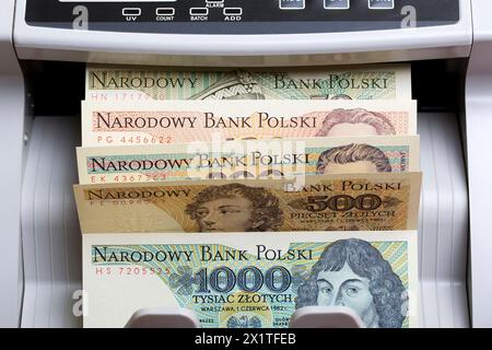 Vecchio denaro polacco - Zloty in una macchina di conteggio Foto Stock