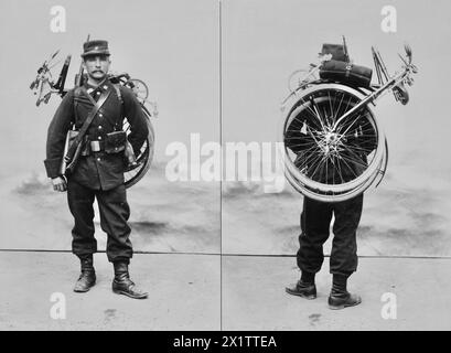 Jules Beau - soldato francese con bicicletta pieghevole Gladiator - 1896 (Bicyclette pliante gladiator) Foto Stock