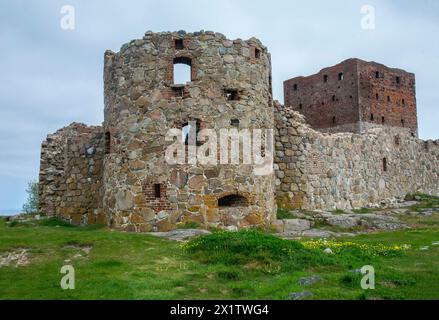Hammershus era la più grande fortificazione medievale della Scandinavia ed è una delle più grandi fortificazioni medievali dell'Europa settentrionale. Ora rovina e.. Foto Stock