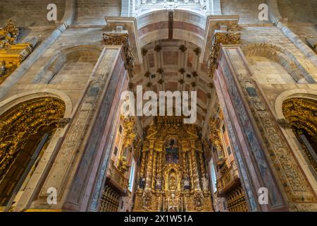 Pala d'altare principale dell'imponente cattedrale di Porto, il Portogallo. Foto Stock