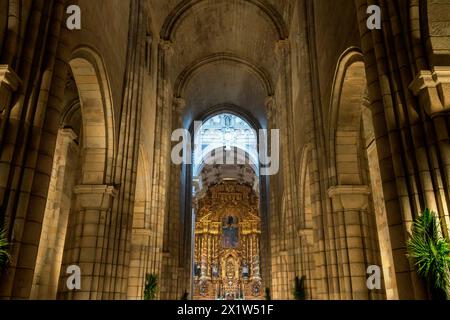 Pala d'altare principale dell'imponente cattedrale di Porto, il Portogallo. Foto Stock