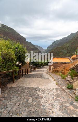 Sentieri che portano al Barranco de Guayadeque a Gran Canaria, Isole Canarie Foto Stock
