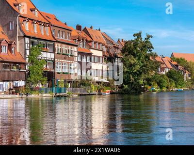 Fila di case Little Venice sulle rive del Pegnitz, Bamberga, alta Franconia, Baviera, Germania Foto Stock