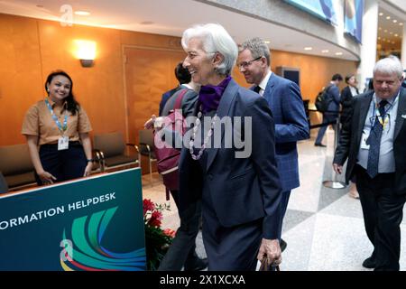 Washington, Stati Uniti. 18 aprile 2024. la presidente della Banca centrale europea (BCE) Christine Lagarde partecipa alle riunioni di primavera del FMI/Banca mondiale a Washington il 18 aprile 2024. Foto di Yuri Gripas/ABACAPRESS.COM credito: Abaca Press/Alamy Live News Foto Stock