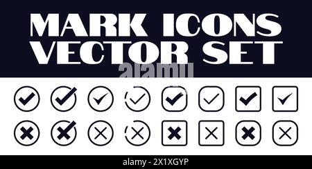 Icone di contrassegno Imposta segno di spunta vettoriale, croce, domanda, icona di punto esclamativo grafica vettoriale Illustrazione Vettoriale