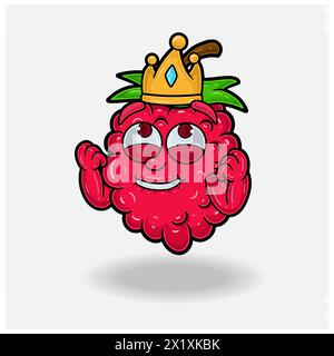 Espressione felice con Raspberry Fruit Crown Mascot Character Cartoon. Illustrazioni vettoriali Illustrazione Vettoriale