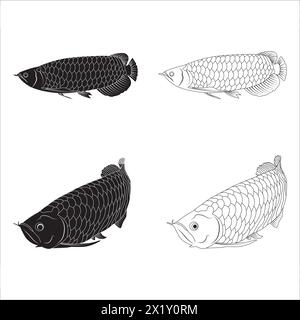 Illustrazione vettoriale icona pesce Arowana Design semplice Illustrazione Vettoriale