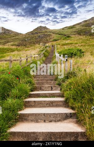 Scalini ripidi fino alla cima di Brean Down, Somerset Foto Stock