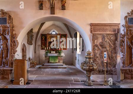 Interno della chiesa fortificata di San Georg a Kraftshof, Norimberga, Baviera, Germania Foto Stock