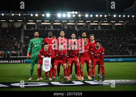 Formazione del Liverpool FC durante i quarti di finale di UEFA Europa League partita di andata e ritorno tra Atalanta BC e Liverpool FC su Avril 18, 2024 allo stadio Gewiss di Bergamo. Crediti: Tiziano Ballabio Foto Stock