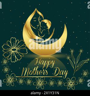 bella luna d'oro e la moschea ramadan kareem sfondo Illustrazione Vettoriale