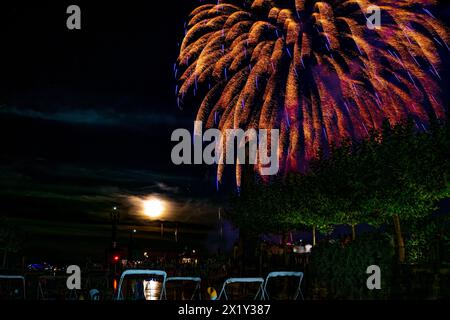 Splendidi fuochi d'artificio al festival delle luci di lago a Bodensee. Costanza, Baden-Württemberg, Germania. Foto Stock