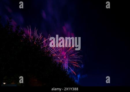 Splendidi fuochi d'artificio al festival delle luci di lago a Bodensee. Costanza, Baden-Württemberg, Germania. Foto Stock