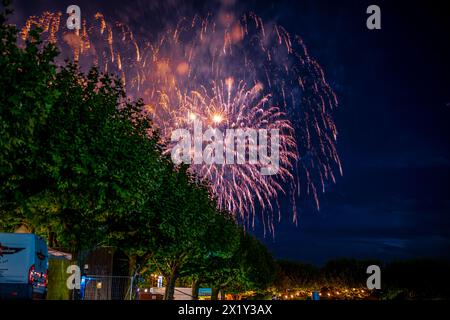 Splendidi fuochi d'artificio al festival delle luci di lago a Bodensee. Costanza, Baden-Württemberg, Germania. Foto Stock