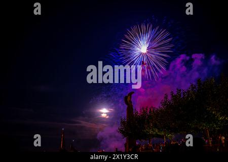 Splendidi fuochi d'artificio al festival delle luci di lago a Bodensee. Costanza, Baden-Württemberg, Germania. Foto Stock