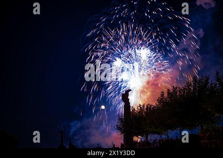 Splendidi fuochi d'artificio al festival delle luci di lago a Bodensee. Costanza, Baden-Württemberg, Germania. Foto Stock
