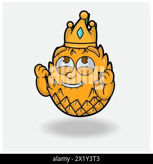 Espressione felice con il personaggio Cartoon di Pineapple Fruit Crown Mascot. Illustrazioni vettoriali Illustrazione Vettoriale