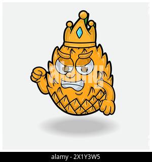 Espressione arrabbiata con il personaggio Cartoon di Pineapple Fruit Crown Mascot. Illustrazioni vettoriali Illustrazione Vettoriale
