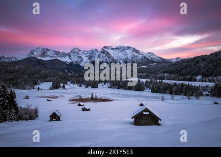 Bagliore di sera a Geroldsee, Baviera Foto Stock