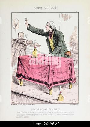 Vita d'arte d'epoca a Parigi durante l'assedio del 1870-1871. Targa illustrativa francese cartoonizzata di Draner raffigurante la realtà della città mentre era circondata dalle forze tedesche alla fine della guerra franco-prussiana. Foto Stock