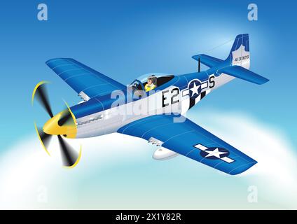 P-51 Mustang Fighter Plane aviotrasportato in vista isometrica. Illustrazione Vettoriale