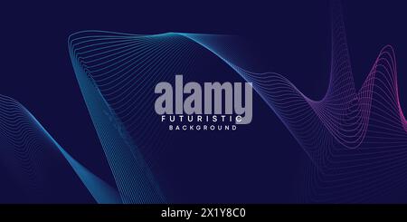 Blu scuro astratto tecnologia digitale del futuro sfondo geometrico lineare. Sfumatura viola-blu-verde con linee ondulate e sfondo per banner Web Illustrazione Vettoriale