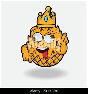 Espressione folle con Cartoon, personaggio di Pineapple Fruit Crown Mascot. Illustrazioni vettoriali Illustrazione Vettoriale