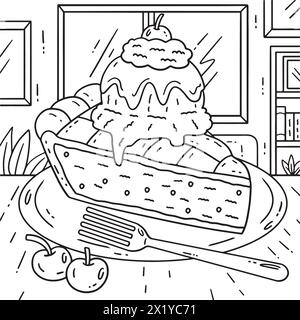 Ice Cream on Pie with Pork Coloring Page for Kids Illustrazione Vettoriale