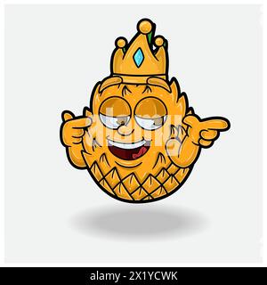 Espressione di compiacimento con Cartoon, personaggio della Crown Mascot di Ananas Fruit. Illustrazioni vettoriali Illustrazione Vettoriale