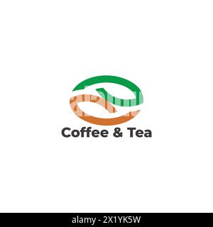 foglio di tè in chicchi di caffè vettore con logo geometrico semplice Illustrazione Vettoriale