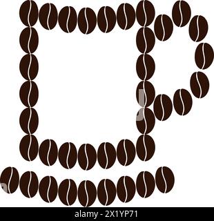Silhouette stilizzata della tazza con piattino di chicchi di caffè in marrone alla moda in stile minimalista isolare EPS concetto vettoriale per adesivo, icona, logo, striscioni o Web, prezzo, etichetta, pubblicità o promozione Illustrazione Vettoriale