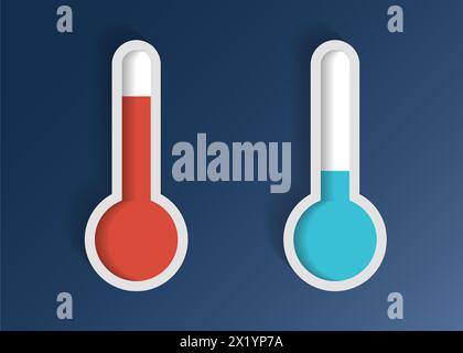 Elemento meteorologico tagliato in carta del termometro sul cielo blu Illustrazione Vettoriale
