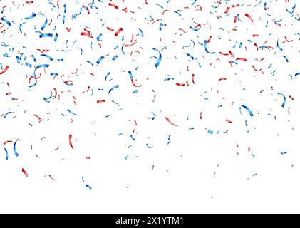 Coriandoli blu e rossi, nastri di carta cadenti, USA 4 luglio decorazione celebrativa. Illustrazione Vettoriale