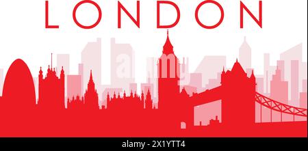 Poster rosso dello skyline della città di LONDRA, REGNO UNITO Illustrazione Vettoriale