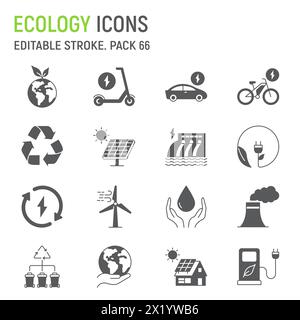 Set di icone glifi ecologici, raccolta per la conservazione dell'ambiente, grafica vettoriale, illustrazioni logo, icone vettoriali per le energie rinnovabili, sig per l'energia ecologica Illustrazione Vettoriale
