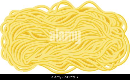 Spaghetti di ramen giallo isolati. Schema astratto di spaghetti italiani, maccheroni. Cibo asiatico. Illustrazione vettoriale. Illustrazione Vettoriale