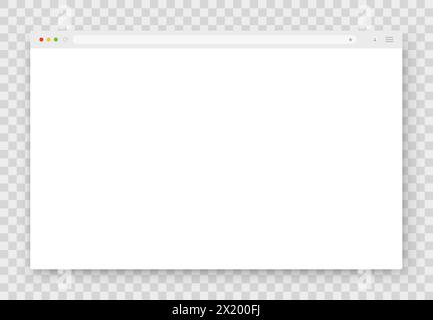Finestra del browser. Finestra del browser vuota e realistica con ombra su sfondo trasparente. Illustrazione Vettoriale