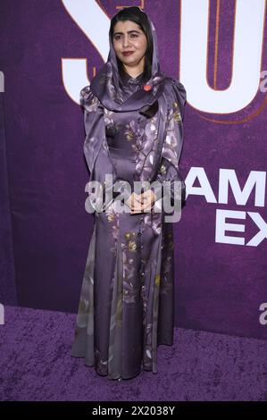 New York, Stati Uniti. 18 aprile 2024. Malala Yousafzai partecipa alla serata di apertura 'Suffs', il musical a Broadway al Music Box Theatre, New York, New York, 18 aprile 2024. (Foto di Anthony Behar/Sipa USA) credito: SIPA USA/Alamy Live News Foto Stock